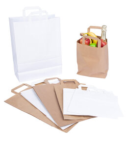 Papiertragetaschen in Braun oder Weiß, mit und ohne Henkel und mit oder ohne Bedruckung