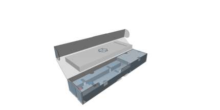 CAD-Modell der neuen Verpackung aus 100 % Wellpappe und somit Nachhaltigkeit und Kosteneinsparung der Kunststoffsteuer.