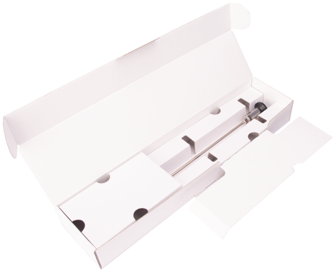 Eine Verpackung für alle Endoskop-Ausführungen aus 100 % Wellpappe und somit Nachhaltigkeit und Kosteneinsparung der Kunststoffsteuer.