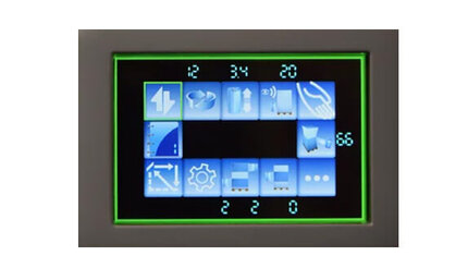 Über das 3,5“ große Farbdisplay des Masterplat Plus PGS können 6 verschiedene Wickelprogramme für verschiedene Arten der Palettenbeladung abgespeichert werden.