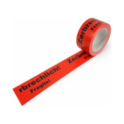 Packband PVC 250 "Vorsicht zerbrechlich" – 50 mm x 66 m – rot