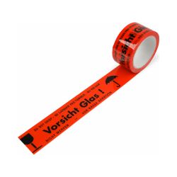 Packband PP "Vorsicht Glas! + Symbole" – 50 mm x 66 m – rot – 28 µm