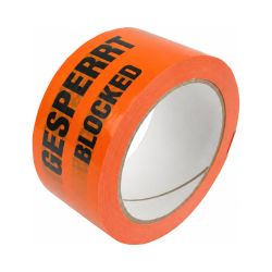 Packband PVC 250 "GESPERRT" – 50 mm x 66 m – leuchtorange – 35 µm
