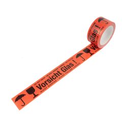 Packband PVC "Vorsicht Glas! + Symbole" – 50 mm x 66 m – rot – 32 µm