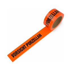 Packband PVC 250 "VORSICHT PORZELLAN" – 50 mm x 66 m – leuchtorange