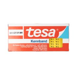 tesa Kennband Zuschnitte 6513 – 10 x 52 mm – gelb – 300 µm – bedruckt "U1V1W1"
