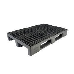 Kunststoffpalette – 120 x 80 x 16 cm – 3 Kufen – offenes Deck – schwarz