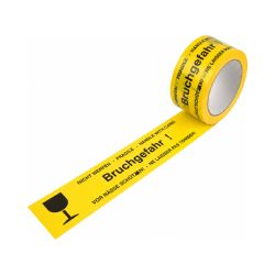 Packband PVC "NICHT WERFEN-Bruchgefahr!" – 50 mm x 66 m – gelb